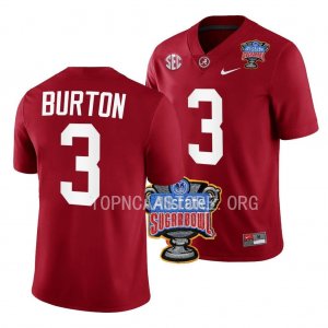 Men's Alabama Crimson Tide #3 Jermaine Burton 2022 Sugar Bowl Crimson NCAA College Football Jersey 2403QZLO6